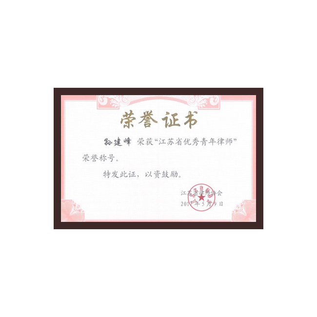 江苏省优秀青年律师（孙建峰）